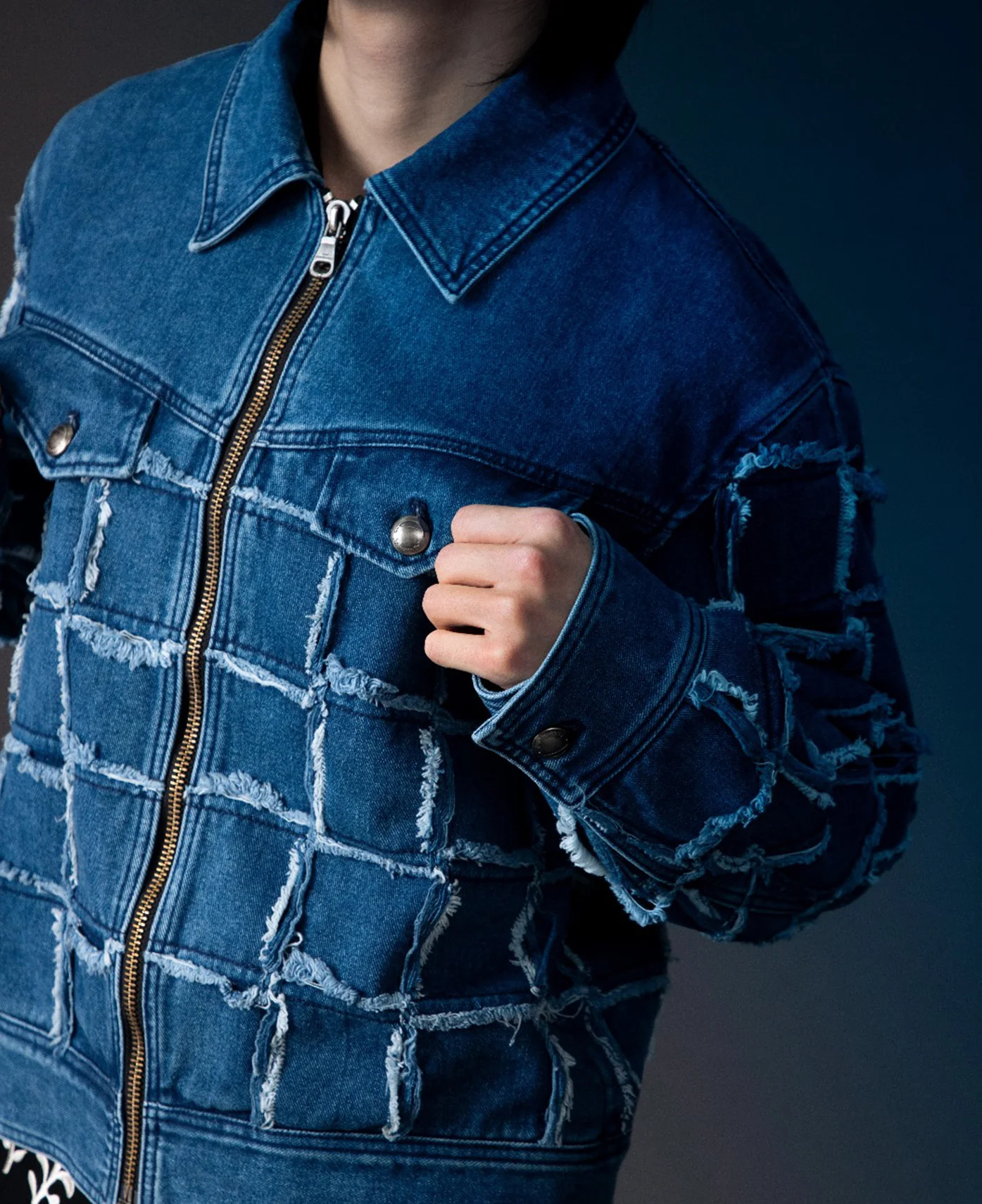 Unisex New Patchwork Denim Jacket (Blue) - Image 6