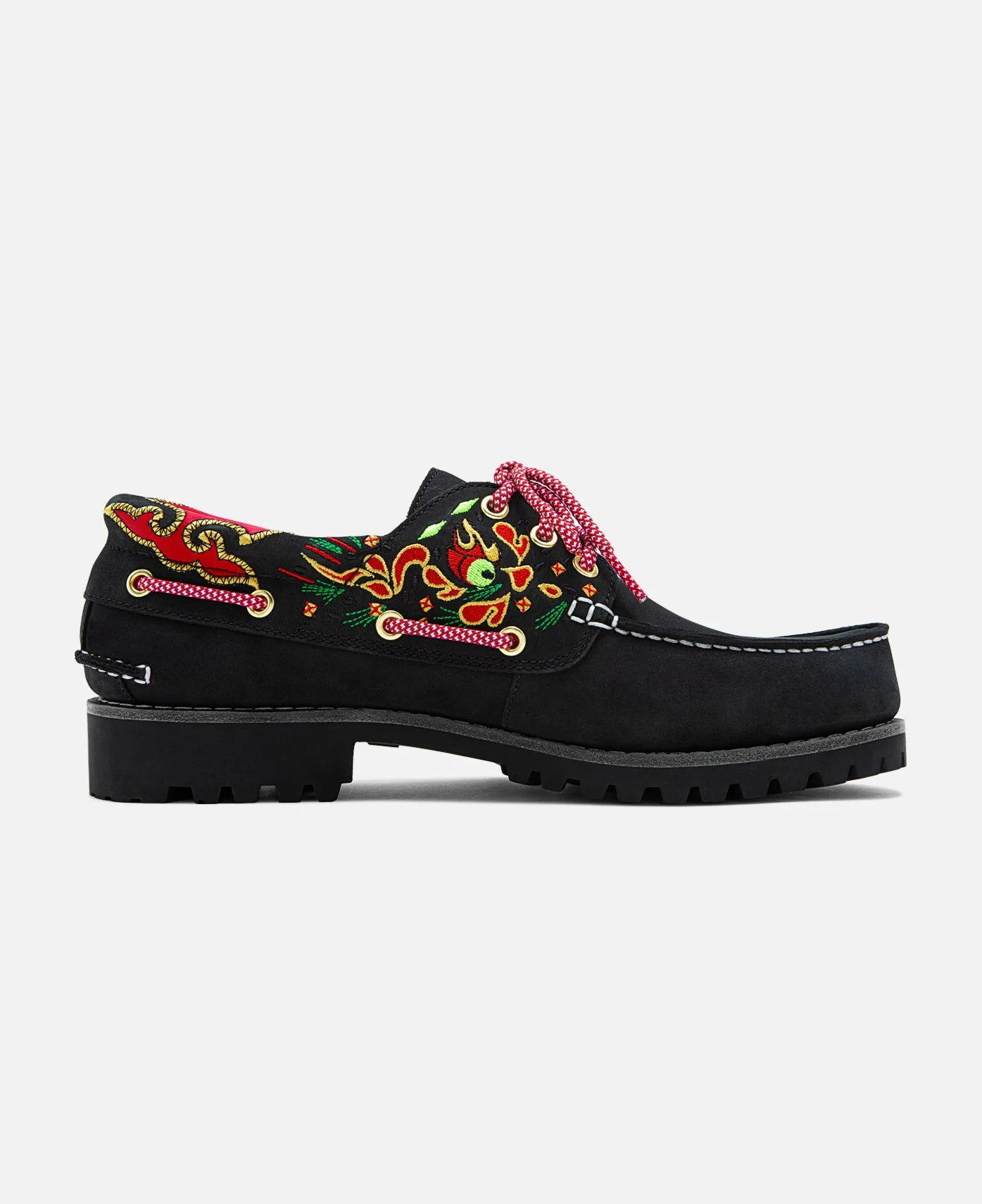Women's Noreen 3-Eye Lug Handsewn Boat Shoes (Black) - Image 3